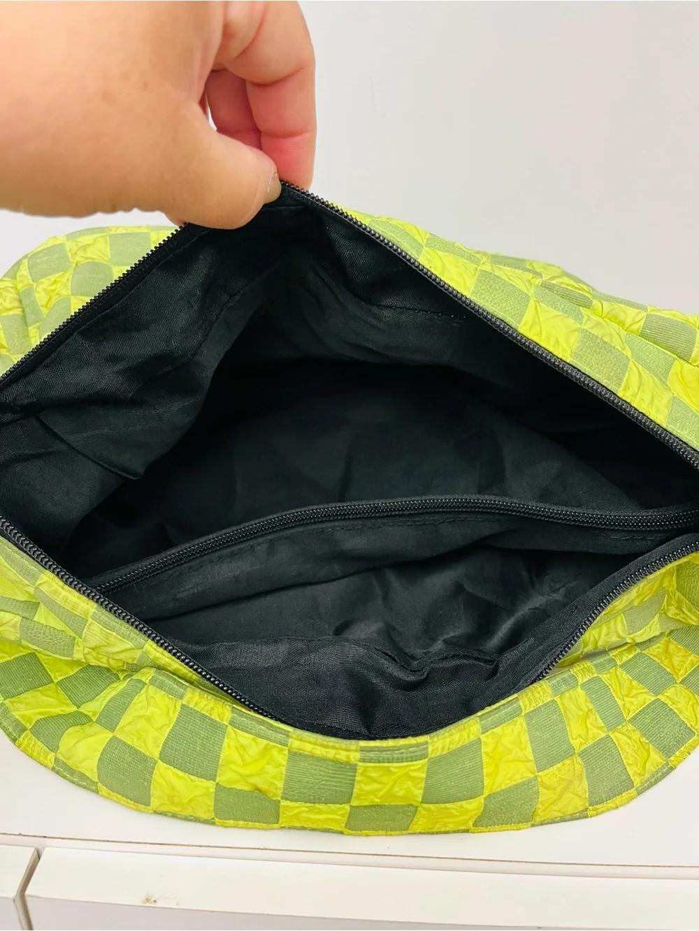 Neon Lime Green Checkered Crossbody Bag